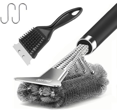 BELICOO BBQ Cleaning Brush & Scraper 2 Pack, 18'' Stainless Steel Barbecue Wire Brush & 1 Small Grill Brush for Outdoor Charcoal/Electric/Gas Grill Cleaning
