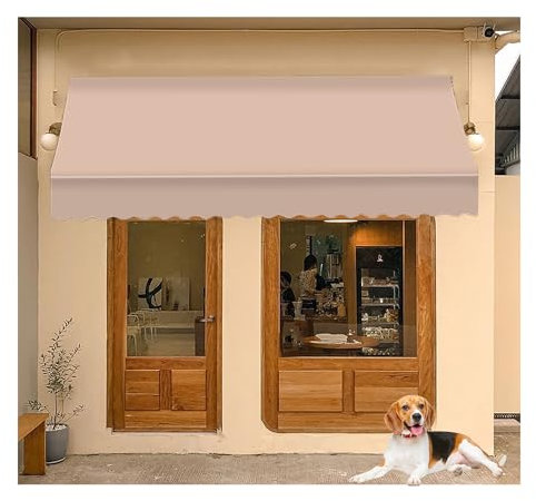 Retractable Outdoor Patio Awning with UV Protection - Ideal Sun Shade Cover for Window, Door, Porch, Deck - Wall Mount Pergola Canopy - Small Manual Operation - Coffee(Beige 80 * 250cm)