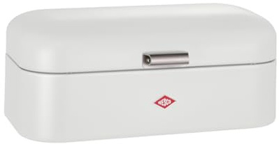 WESCO Grandy bread bin in matt white, powder-coated sheet steel, ventilation holes and sturdy handle