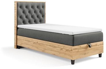 Best For Home - Boxspringbett | Trinity K-14 Plate Single Bonell Federkernmatratze inkl. Topper | Einzelbett | Boxspringbett 100x200 mit Bettkasten | Polsterkopfteil | Lieferung an die Bordsteinkante