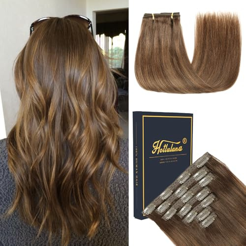 HotLulana Clip in Extensions Echthaar 7pcs 60cm 120g Invisible Echthaar Extensions 24 Zoll Clip in Echthaar Remy Clip in Haarverlängerung Natürliche Eechthaar Extensions 2/2/6#