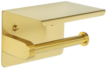 Mooche Porte-Papier Toilette Support Mural avec étagères Pratique, Porte Rouleau Papier Toilette en 304 Acier Inoxydable, pour Toilettes et Cuisines/Salle de Bain, Doré