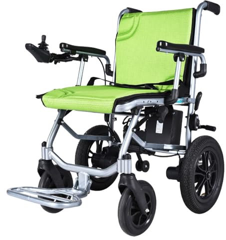 QAZNHODDS Foldable Electric Wheelchair - Airline Approved - Lithium Battery Lightweight Folding Elderly Wheelchair - Aluminum Alloy Wheelchair for Disabled - Frame 14kg