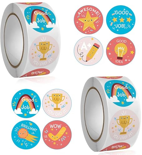 WOLMIK 1000 Stück Tier Belohnungsaufkleber, 25mm Motivationsaufkleber für Kinder, 8 Muster Selbstklebende Lehrer Belohnung Aufkleber, Belohnungssticker Reward Stickers Tieraufkleber für Lehrerbedarf