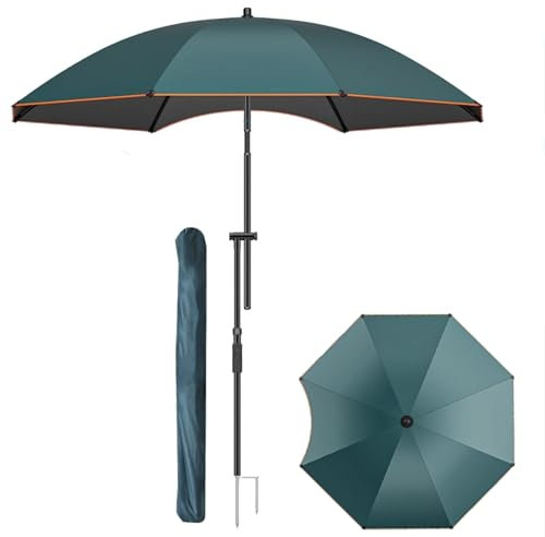 Tragbarer, winddichter Strandschirm, LSF 50+, Sonnenschirm, Terrassenschirm mit neigbarer Stange, Tragetasche (240 cm)