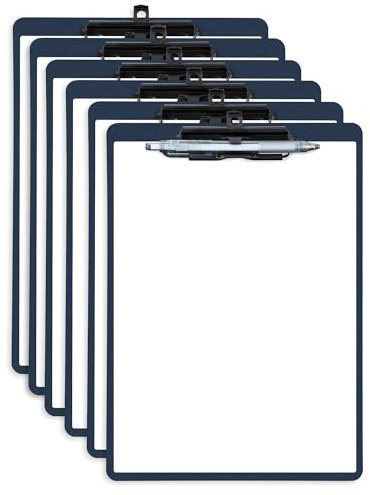 FRETONBA Clipboard A4, 6 clipboards med pennhållare, plastklämmapp A4, clipboard för upphängning, skrivblock för studenter och kontorsmaterial, blå