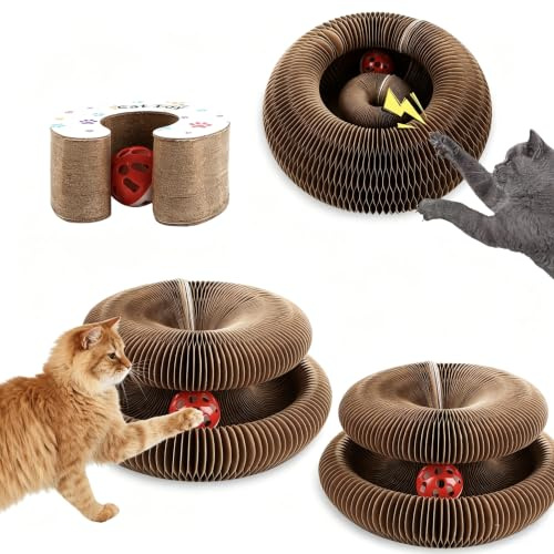 LOLYSIC 2 Stück Katzenkratzbrett 2-in-1, Magic Organ Cat Scratching Board | Cat Kratzbrett mit Glöckchen, Interaktives Katzenspielzeug, Faltbares Katzenkratzbrett, Haltbar und Recycelbar