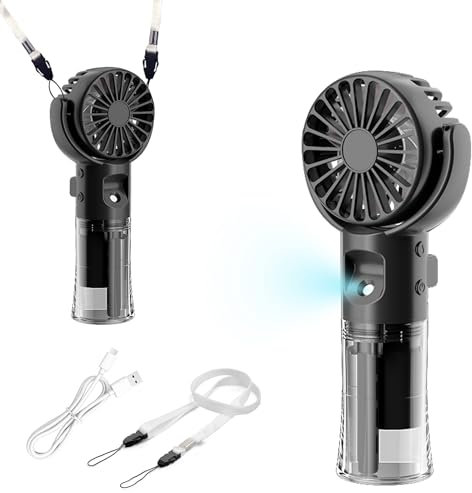 Mini Handventilator mit Wasserkühlung Wiederaufladbar Tragbarer USB Ventilator Klein Handventilator Akku Aufladbar Hand Ventilatoren Leise 3-in-1 Hals & Tischventilator Kleiner Ventilator Schwarz