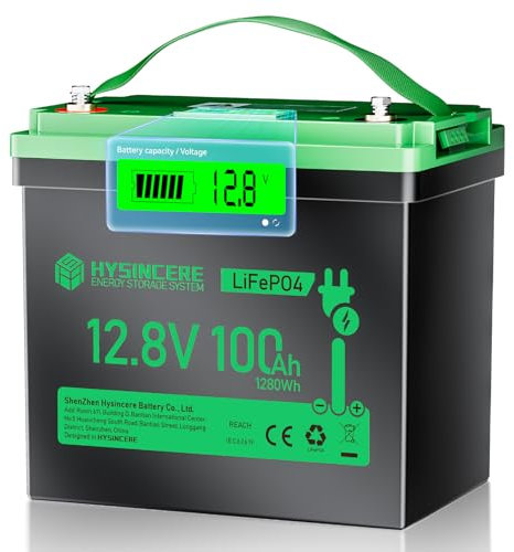 HYSINCERE 12V 100Ah LiFePO4 MINI Lithium Batterie mit LED 1 Pack, 100A Intelligente BMS & Max.15000 Zyklen, 12 Volt Deep Cycle Akku 1280Wh Wiederaufladbare für Wohnmobil, Camping, Solar Home Systeme