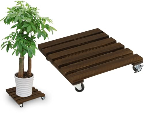 Pflanzenroller Quadratisch,1 Stuck Blumenroller 35x35cm Rollbrett Rund, Pflanzen Rollbrett 100Kg Tragkraft, Pflanzenroller Outdoor, Blumentopf Untersetzer Mit Rollen, Blumenuntersetzer mit Rollen