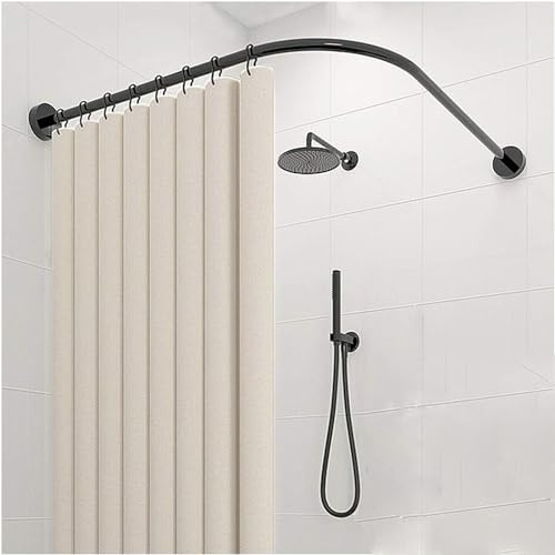 Bastone per tenda da doccia a forma di L, regolabile, curvo, in acciaio inox, per installazione senza fori in bagno, ideale per docce e vasche da bagno ad angolo