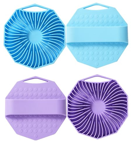 fKiZanthene Silicone Body Scrubber for Shower, Handheld Exfoliating Brush with Gentle Bristles & Ergonomic Grip, Suitable for All Skin Types Including Sensitive Skin​(Blue & Purple)