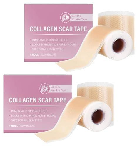 Collagen Tape 2PCS Reusable Silicone Scar Tape, FaceTape for Wrinkles, Skin-Friendly & Breathable Silicone Scar Sheets, Improve The Appearance of Scars & Fine Lines for All Skin Types