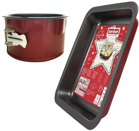 Zenker Set 2 Stampi da forno antiaderenti Rosso - Lasagnera Rettangolare 36x27 cm, Stampo Alto Torte e Panettone 18 cm, Acciaio al carbonio, max 230°C, per Lasagne, Torte Salate e Dolci Lievitati