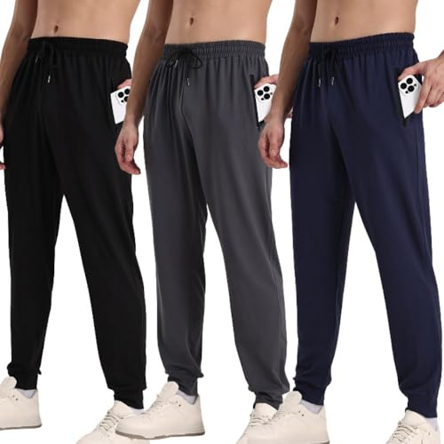 Hpbygstae Lot de 3 pantalons de jogging, de sport, de fitness, avec poches zippées, course et fitness, Lot de 3 - Noir/gris foncé/bleu marine, XL