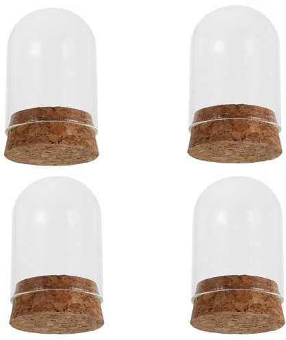 LOLIPPYY Cloche en Verre Transparente avec Socle en Liège 4 Pièces pour Porte-Modèles de Jouets et Vitrine D’Exposition D’Artisanat Protection Anti-Poussière pour Décoration de Table