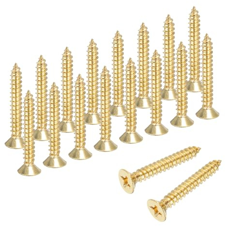 QUARKZMAN Lot De 18 Vis À Bois En Laiton M3.5 x 20mm Vis À Bois Couleur Or | À Tête Phillips, À Tête Plate Autotaraudeuse En Laiton Pour Charnières De Porte