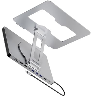 Estación de acoplamiento para laptop de 10 puertos con base giratoria de 360 grados y protección completa de dispositivos, aleación de aluminio, base de aleación de aluminio