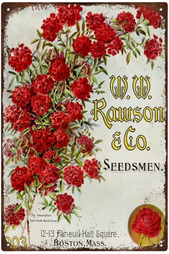 Vintage Metal Tin Sign Seedsmen Catalog Cover 1903 Crimson Rambler Rose Botanical Flowers Garden Wall Art Antique Floral Prints Nature Plants Home Horticulture Wall Decor 12x16 Inch