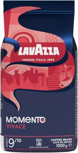 LAVAZZA - Café Grain Momento Vivace - Paquet de 1 kg | Intensité 9 - Arabica & Robusta d’Amérique du Sud, Afrique & Asie - Cacao, Céréales Grillées & Epices - Torréfaction Foncée