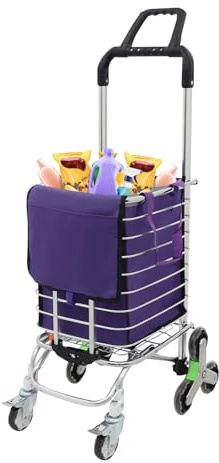 Carrello della spesa pieghevole con 8 ruote, carrello multiuso per salire le scale, con borsa Oxford da 35 l, portata 40 kg, telaio in alluminio, ruote anteriori con freno, per supermercato e viaggi