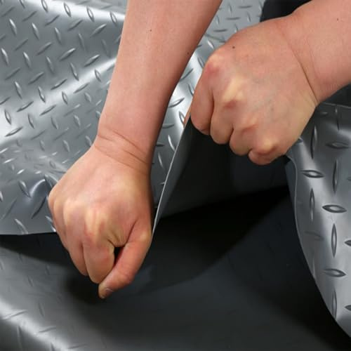 Gummimatte Meterware 1.5 mm PVC Antirutschmatte Noppenmatte mit Diamantprägung für Garagenboden Werkstattboden und Aussenbereich - Zuschneidbar und Leicht zu Reinigen(Grau,W 1.2 x L 3 M)