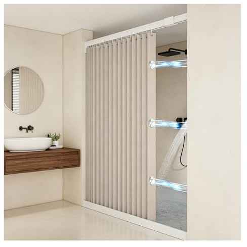 tenda doccia pieghevole Tenda da doccia pieghevole magnetica impermeabile per docce walk-in, porta a fisarmonica divisoria per bagno lavabile per vasca da camper(Light Brown,1-1.1m(39.4-43.3in))