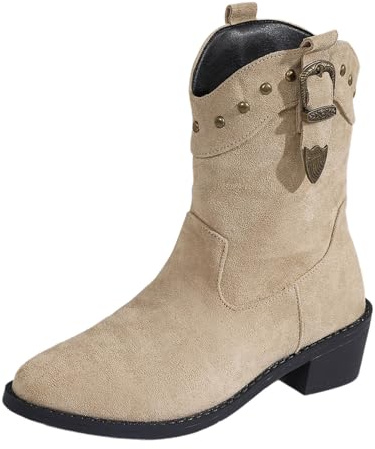 HTNEDNST Stivali da cowboy estivi da donna, stivaletti da cowgirl, classici, larghi, in pelle scamosciata, con tacco a blocco, stivali estivi, stivali da festival, stivali tradizionali, stivaletti