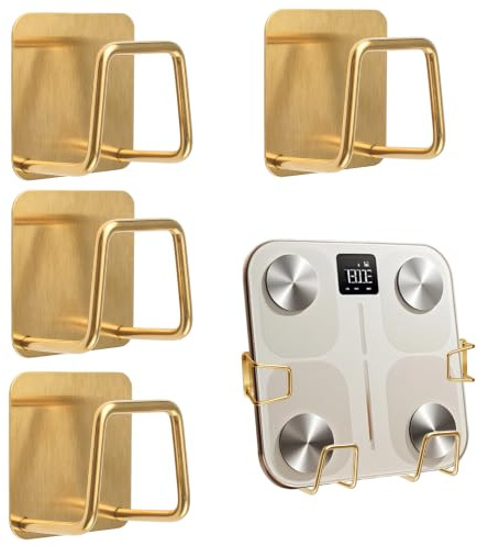 MOROBOR Weight Scale Holders Wall-Mounted, 4pcs Durable Self Adhesive Kitchen Scale Stand Versatile Wall Storage Bracket Fit for Home Gym Bedroom Kitchen Dorm RVs Pantry/Gold