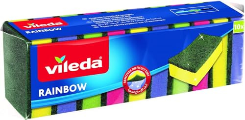 Vileda Rainbow - Esponja de Espuma Mediana ecológica, Agarre cómodo, Paquete económico de 10 Unidades, Multicolor