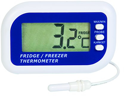 Digital Fridge/Freezer Thermometer - with Internal Sensor & Alarm - LCD display - Max/min Memory Function for Home Kitchen Restaurants Bars Cafes