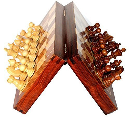 The Great Indian Bazaar Ideas 10 Inch Classic Wooden Chess Set With Magnetic Chess Board Handcrafted Felted Interiors For Fitted Storage Staunton Chess Pieces