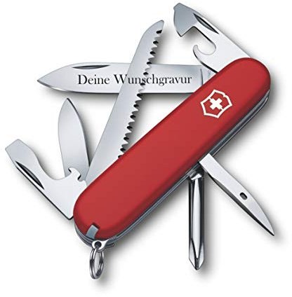 Taschenmesser HIKER mit Wunsch Gravur auf der Klinge I Geschenk für Männer Frauen I zum Geburtstag I Schweizer Taschenmesser personalisiert mit 13 Funktionen 1.4613