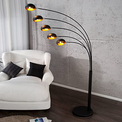 Licht-Erlebnisse Flexible Stehleuchte Schwarz Gold Retro Design 205cm Kugel Schirm Esszimmer Wohnzimmer Lampe Metall