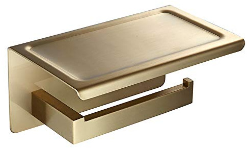 WOMAO Toilettenpapierhalter mit Ablage Gold Unterputz Wandmontage Klopapierhalter Edelstahl Gebürstet mit Bohren Handyhalter Klorollenhalter