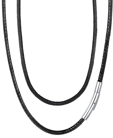FaithHeart 3mm Cordon Cuir Noir 50cm pour Pendentif Homme avec Fermoir Inoxydable Collier Cuir Tressé 3mm Chaine Cordon Noir Imperméable