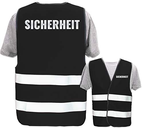 Bedruckte Warnwesten mit ISO-Leuchtstreifen * Standard- oder Reflex-Druck * Thema Sicherheit & Team, Warnweste Begriffe Security:Sicherheit (Reflektierend), Farbe + Größe:Schwarz (3XL/4XL)