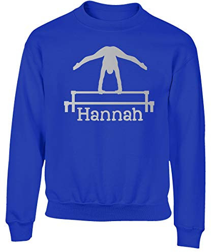 Hippowarehouse (Personalised Name Gymnastics bar Kids Children's Unisex Jumper Sweatshirt Pullover Royal