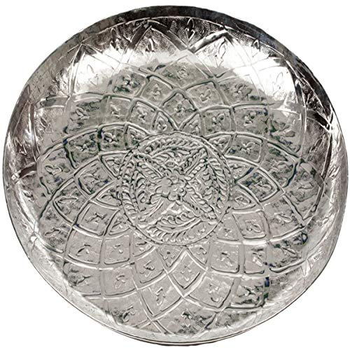 SILBERKANNE Marokkanisches Serviertablett 55cm – Orientalisches Deko-Tablett aus Premium Aluminium – Silbernes Design – Rund