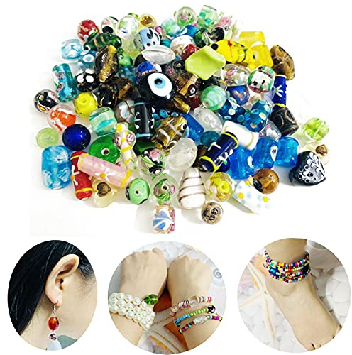 Gocelyn 80PCS Assorted Glass Beads for Jewelry Making, Mixed Shapes & Colors Lampwork Glass Beads for Crafts, Bracelets and Necklaces
