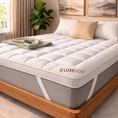 Luxevoir® Mattress Topper Single Bed 4 Inch/10cm – Soft, Hotel Quality Hypoallergenic & Breathable Quilted Single Mattress Topper – Microfiber Single Bed Topper Elastic Bands Up To 40cm (90x190+10cm)