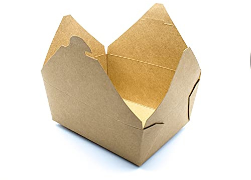NATURA DENTRO - ECOPACKAGING Contenitore Alimenti Kraft CKB, Cartone 300pz, con Coperchio, per Alimenti Fritti, Monoporzione, Antigrasso, Biodegradabile, Fingerfood, Take Away, 153x121x64