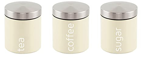 SQ Professional Stainless steel Tea Coffee Sugar Canisters Sets of 3 Tea Caddy Sets for the Kitchen Storage Pots Jars Tea and Sugar Containers (Chantilly)