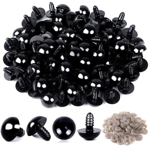 UPINS Sicherheitsaugen für Häkeltiere, 120 Stück 20MM Kunststoff Sicherheitsaugen mit Unterlegscheiben Schwarz Safety Eyes Knopfaugen Puppenaugen für Häkeltiere Puppe Plüschtier Basteln