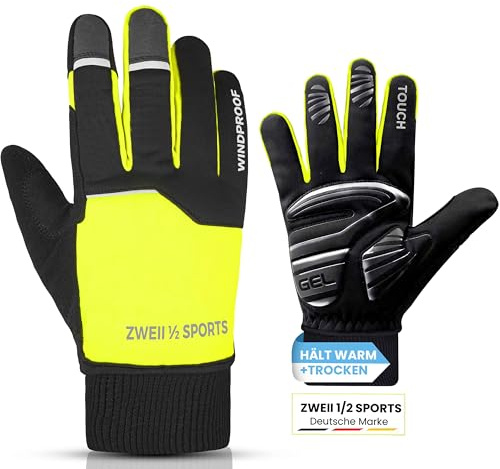 Zweii ½ Sports Damen Herren Winter Fahrradhandschuhe Wasserabweisend Winddicht Skihandschuhe Herren Gel Gepolstert Outdoor Training Thermohandschuhe Sport, Laufen, Motorradhandschuhe (Yellow, L)