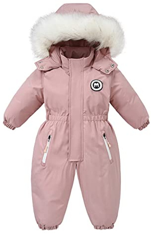 Bébé Filles Habits de Neige Barboteuse Enfant Imperméable Combinaison Vestes de Ski Garçons Toison Manteau Coupe-Vent Vêtements D'Extérieur Rose 12-18 Mois