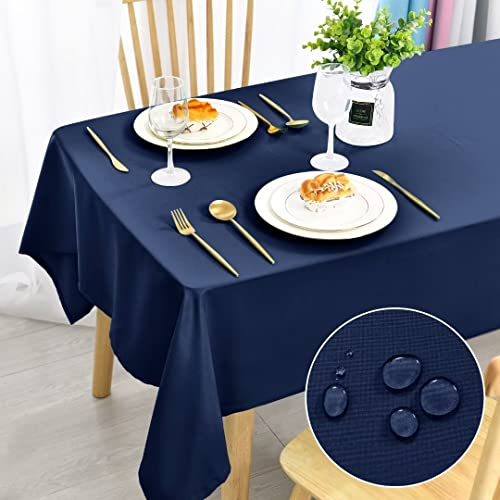 DWCN Dunkelblau Tischdecke Fleckschutz Abwaschbar Tischwäsche Wasserdicht Tischtuch für Esszimmer, Garten, Party, Hochzeiten oder Haushalt,135x200cm