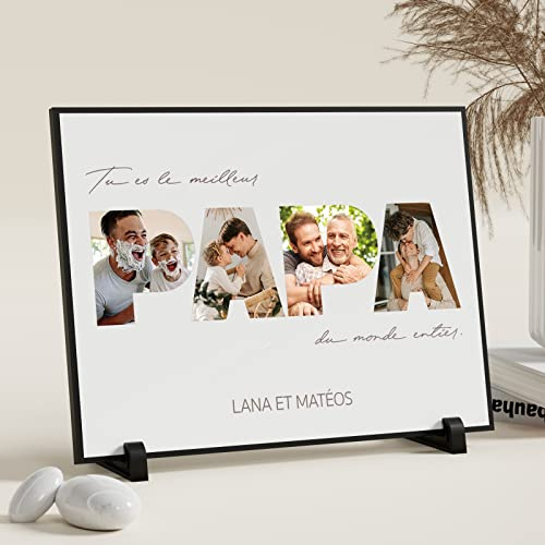 Giftove Cadeau Papa – Cadre Photo Personnalisé Bois avec Photo & Texte | Photo et Texte Personnalisés • Idéal Cadeau Papa pour Noël, Anniversaire et Fête des Pères • Bois Souvenir Papa