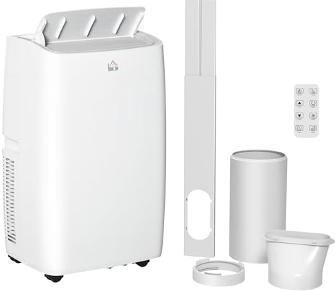 HOMCOM 12,000 BTU Portable Air Conditioner Dehumidifier Cooling Fan for Room up to 25m², with Remote, LED Display, 24H Timer, Wheels, Window Mount Kit, R290, A Energy Efficiency