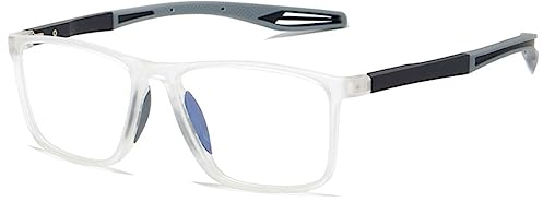 KOOSUFA Mode Blaulichtfilter Brille Herren Damen Rechteckiger Ultraleicht TR90 Brillengestelle Anti Blaulicht Brillen Ohne Sehstärke Computerbrille Dekobrille Gaming Brille Durchsichtig Grau